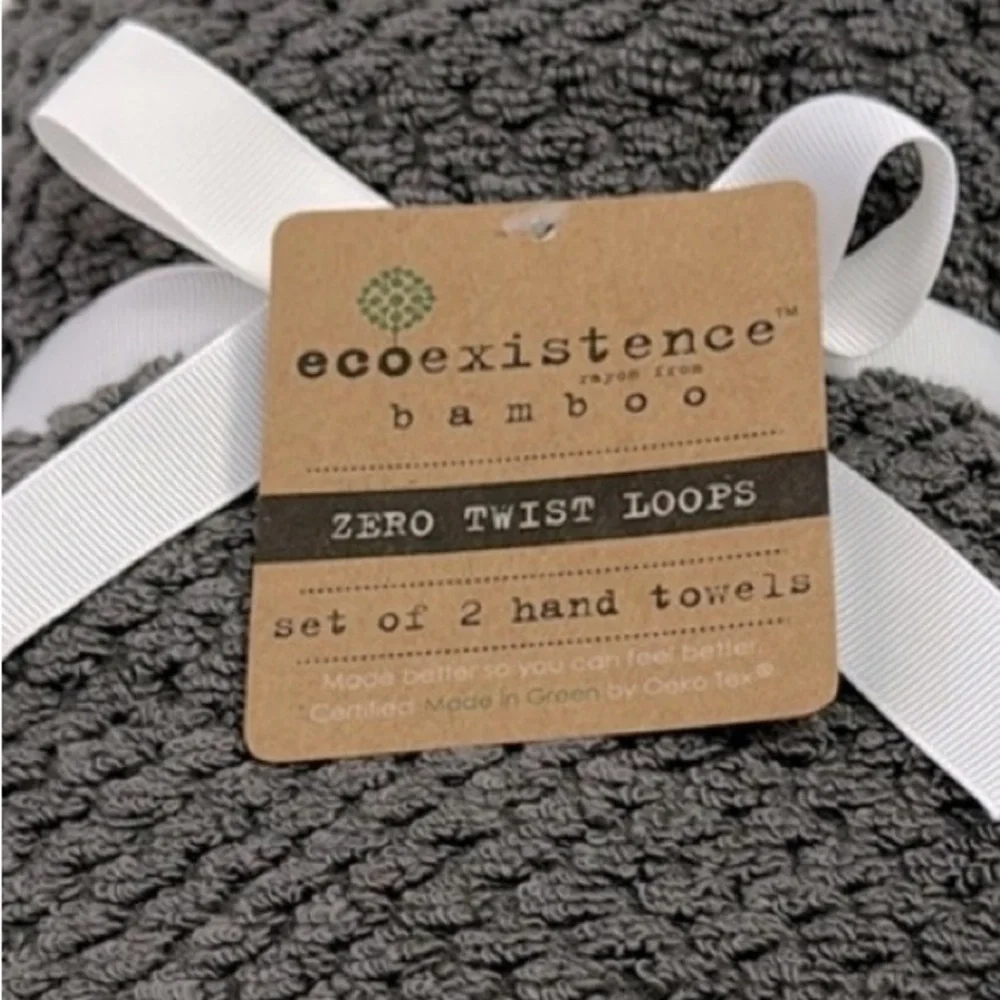2pc ECOEXISTENCE Bamboo Zero Twist Loops Bath Hand Towel Set - Dark Gray